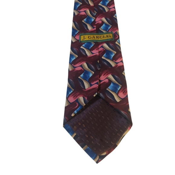 J Garcia Mens Tie Necktie Designer Luxury Red Blue Tan Abstract Corporate Casual - Picture 3 of 11